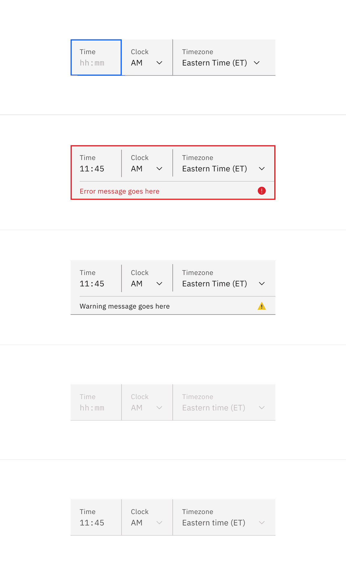 Fluid time picker input states